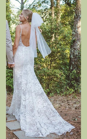 Buyishang Bohemian Full Body Lace Mermaid Sexy Hip Wrap Wedding Dress Spaghetti Straps with Backless