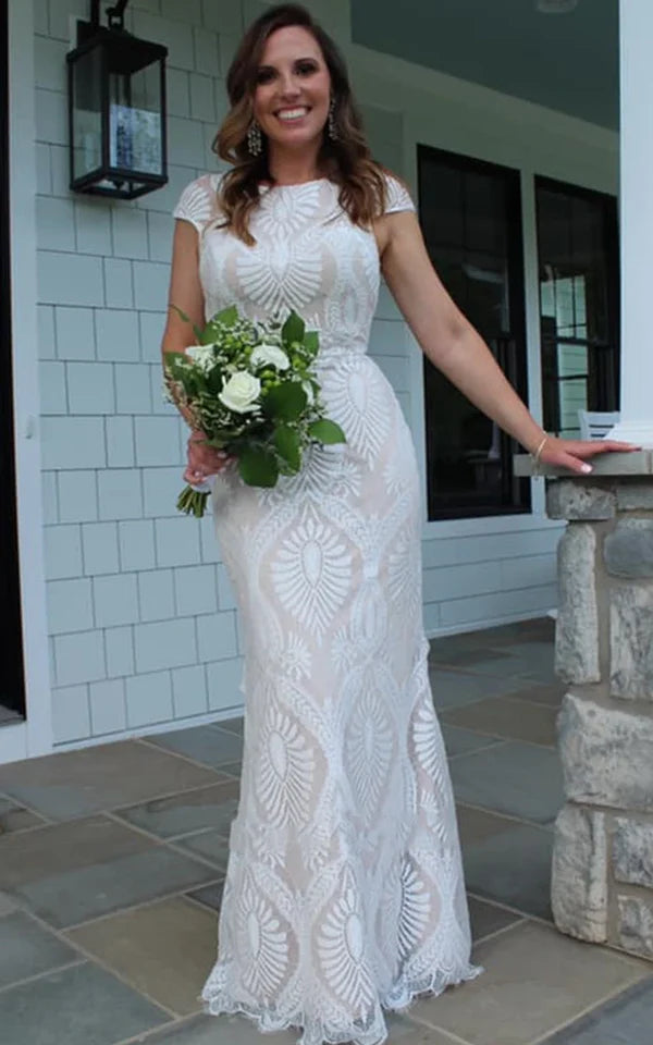 Buyishang Bohemian Mermaid Bateau Neck Floor-length Lace Wedding Dress