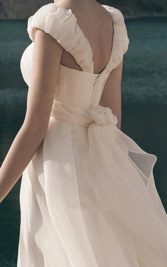 Buyishang Bohemian Organza Crystals Crown Decor Princess Gown