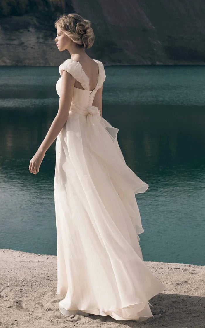 Buyishang Bohemian Organza Crystals Crown Decor Princess Gown