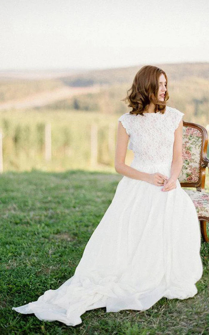 Buyishang Boho Lace Floor-Length Cap Dress With Keyhole Back