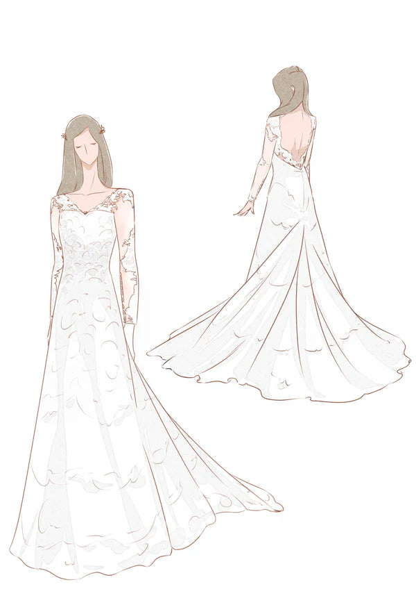 Buyishang Brilliant Lace Bohemian Deep-V Back Cathedral Train Wedding Dress