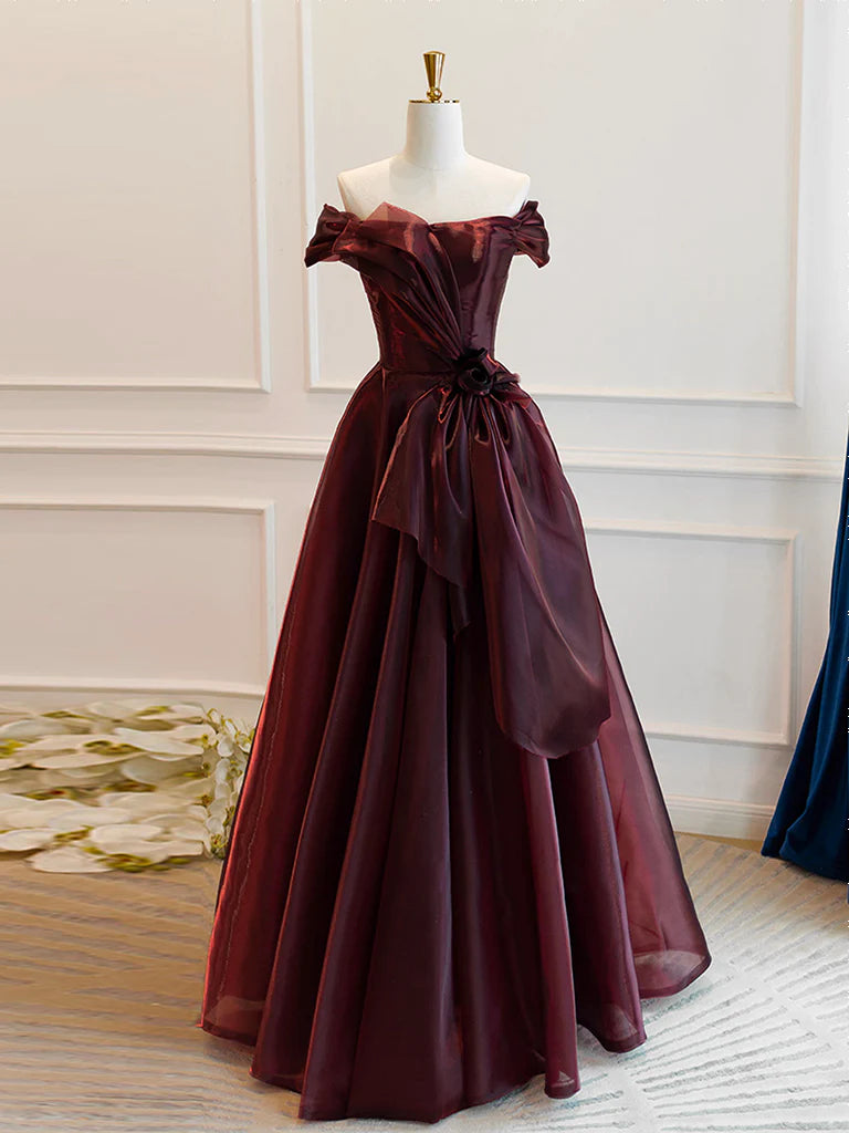 Buyishang A-Line Burgundy Organza Burgundy Long Prom Dress Burgundy Long Evening Dress