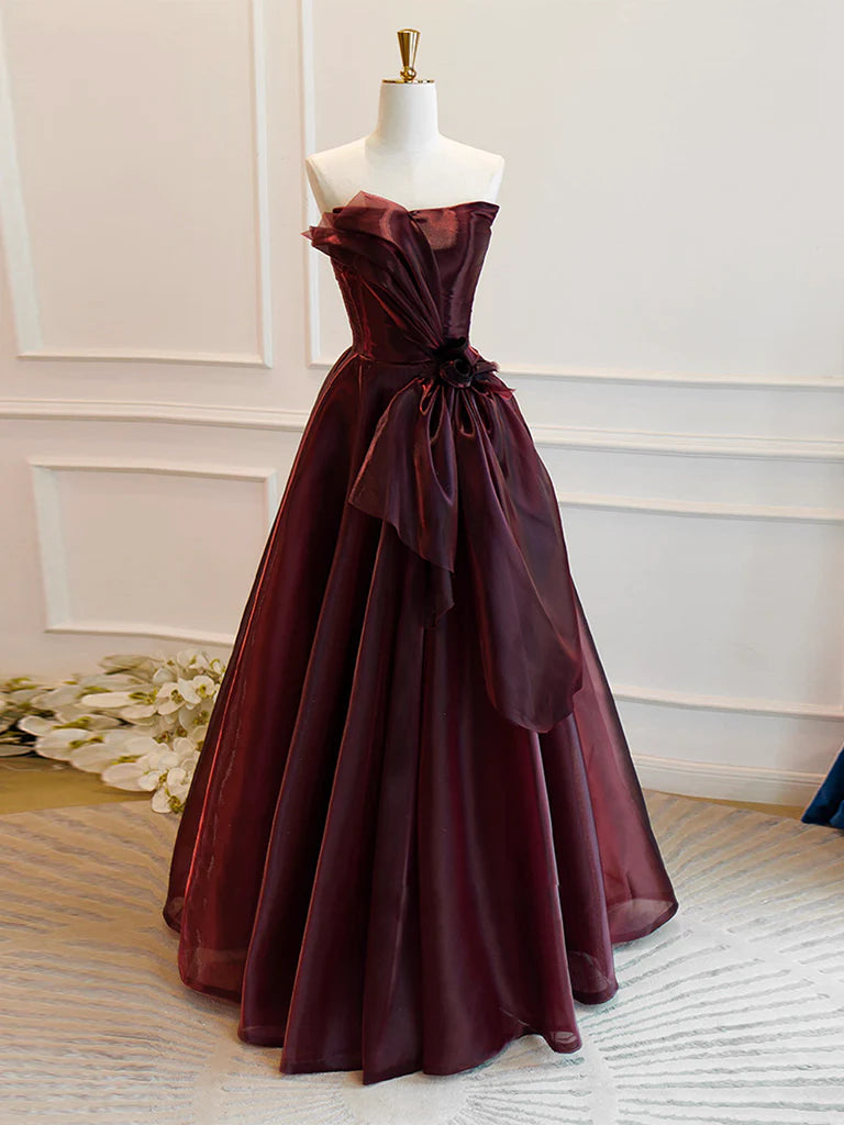 Buyishang A-Line Burgundy Organza Burgundy Long Prom Dress Burgundy Long Evening Dress