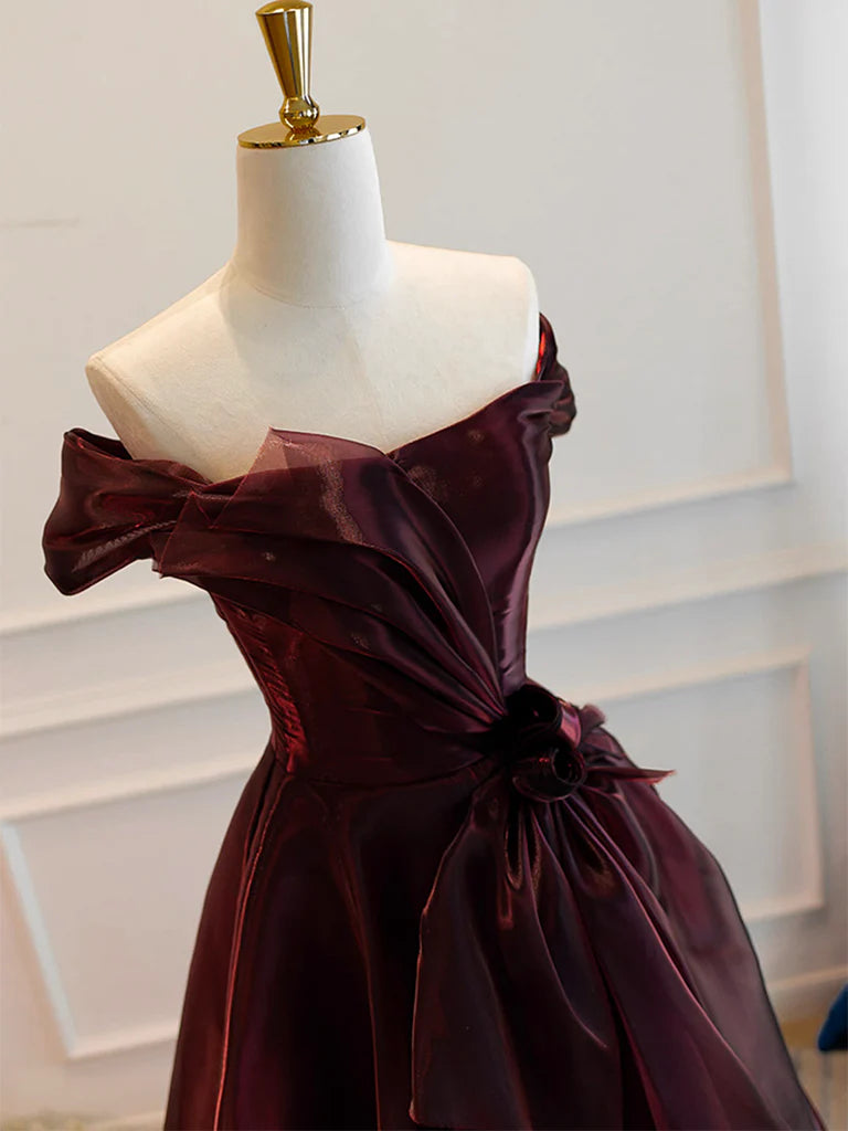 Buyishang A-Line Burgundy Organza Burgundy Long Prom Dress Burgundy Long Evening Dress