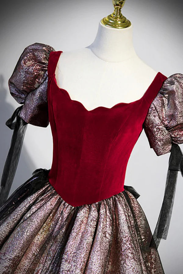 Chic A-Line Short Sleeve Prom Dress Cute Evening Party Dress