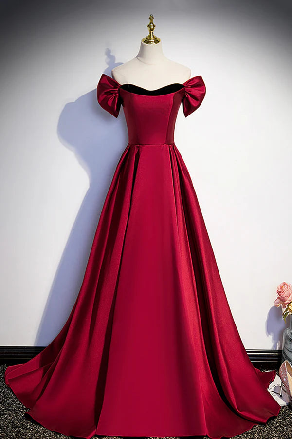 Burgundy Satin Long Prom Dress Simple A-Line Evening Party Dress