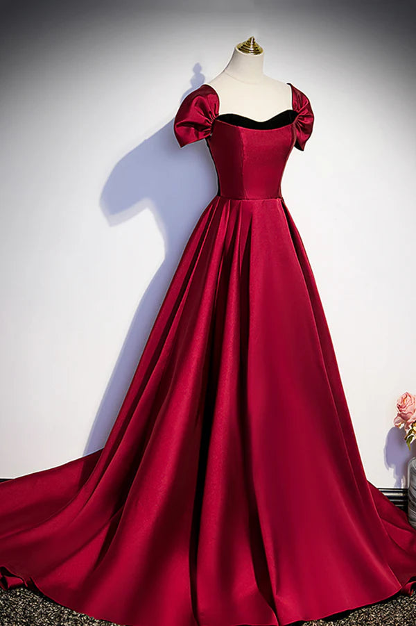 Burgundy Satin Long Prom Dress Simple A-Line Evening Party Dress