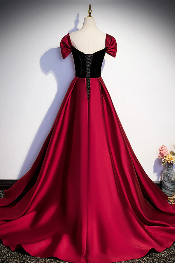 Burgundy Satin Long Prom Dress Simple A-Line Evening Party Dress
