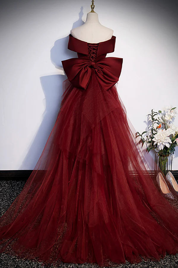 Burgundy Mermaid Long Prom Dress Off the Shoulder V-Neck Formal Evening Dress