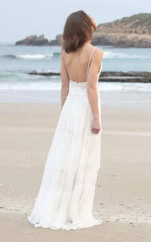 Buyishang Spaghetti Sleeveless Chiffon Beach Boho Wedding Dress