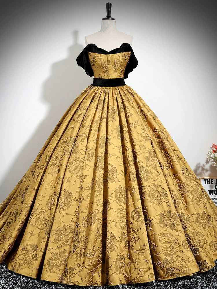 Buyishang A-Line Off Shoulder Satin Gold Long Prom Dress Gold Long Formal Dress