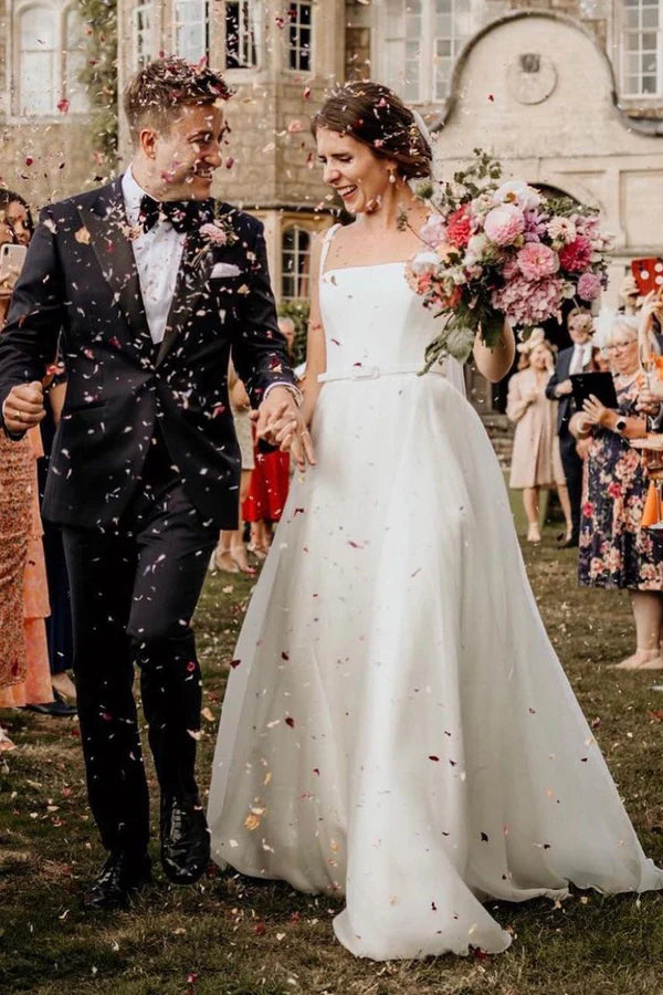 Buyishang Chaming A-Line Square Neck White Wedding Dresses