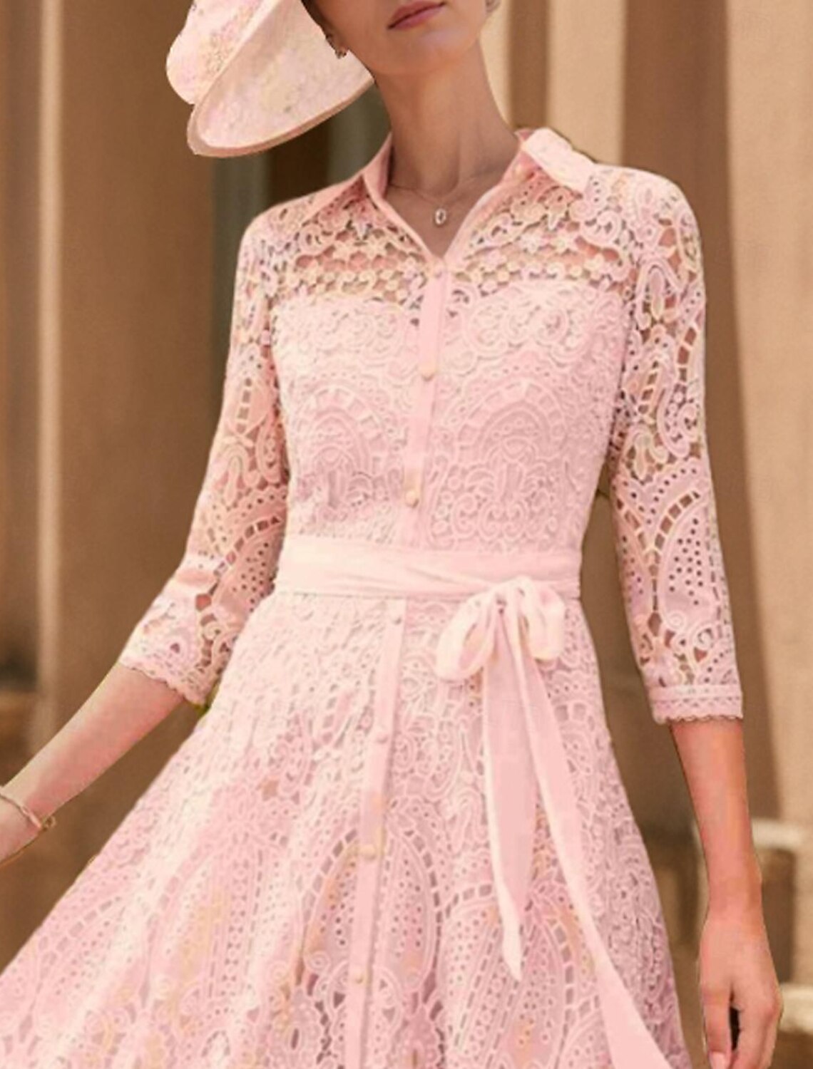 Buyishang A-Line Mother of the Bride Dress Elegant High Low V Neck Tea Length Polyester 3/4 Length Sleeve with Lace free custom size