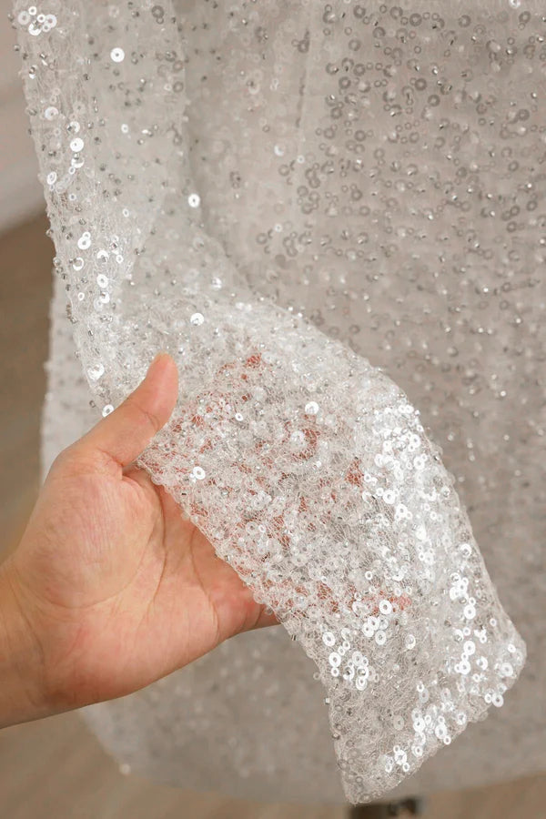 Buyishang Chic Short Sequined Backless Wedding Dress With Long Detachable Sleeves