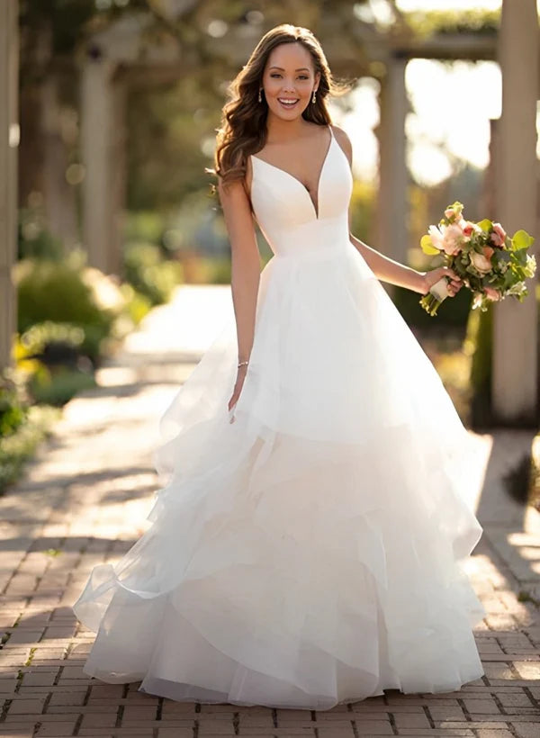 Buyishang Classic Ball Gown Wedding Dress With Tulle Cascading Ruffles