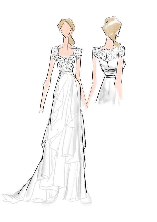 Buyishang V-neck Ruffles Tiered Skirt A-line Lace Organza Wedding Dress with Cap Sleeves