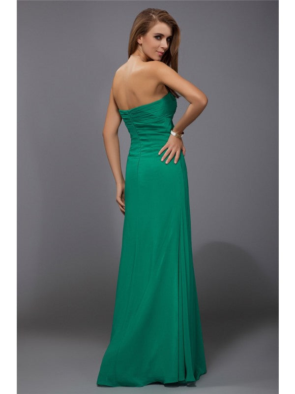 Sheath/Column Strapless Sleeveless Ruffles Long Chiffon Bridesmaid Dresses