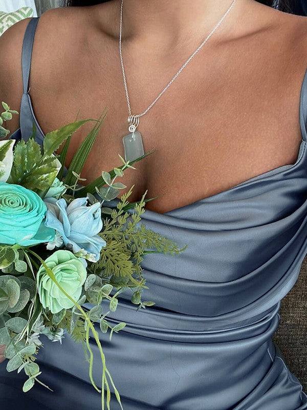 Sheath/Column NS  Woven Satin Ruched Spaghetti Straps Sleeveless Floor-Length Bridesmaid Dresses