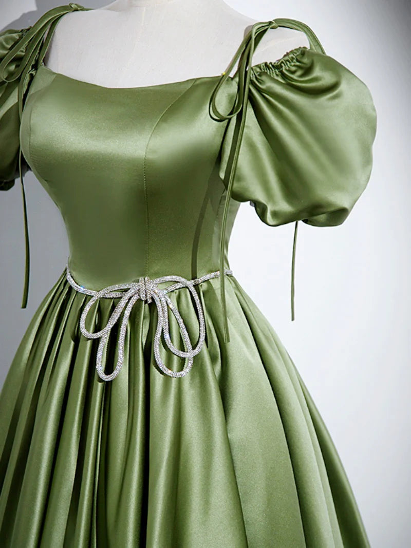 Buyishang A-Line Satin Green Long Prom Dress Green Formal Evening Dress
