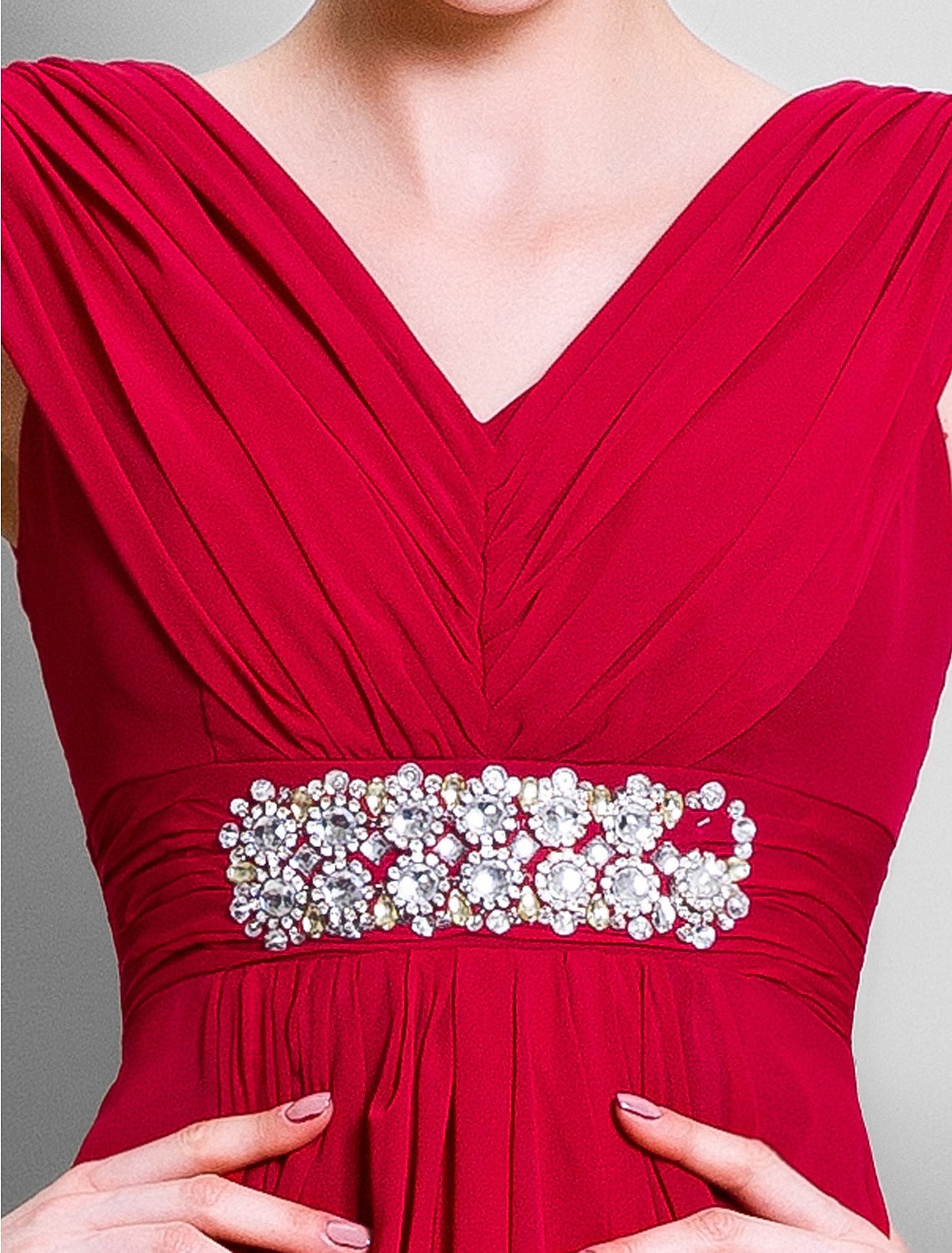 A-Line Mother of the Bride Dress V Neck Floor Length Chiffon Sleeveless with Beading Side Draping