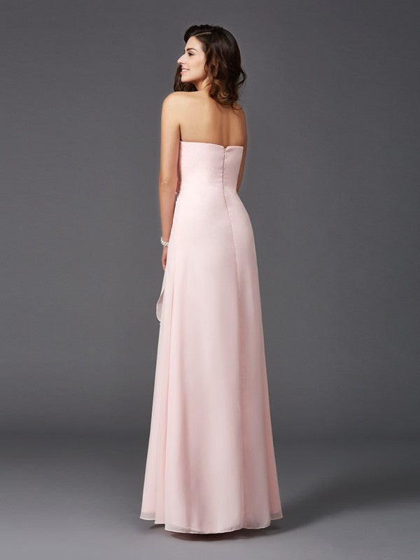A-Line/Princess Sweetheart Hand-Made Flower Sleeveless Long Chiffon Bridesmaid Dresses