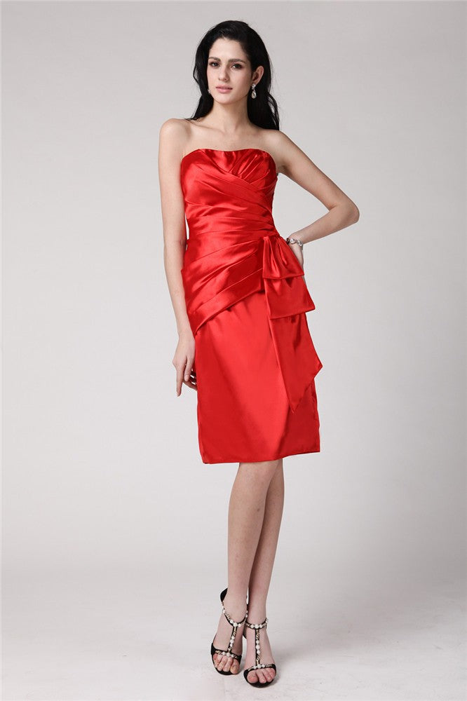 Sheath/Column Strapless Sleeveless Pleats Short  Woven Satin Cocktail Dresses