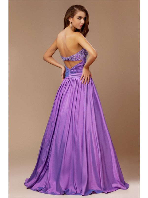 A-Line/Princess Strapless Beading Sleeveless Long Taffeta Dresses