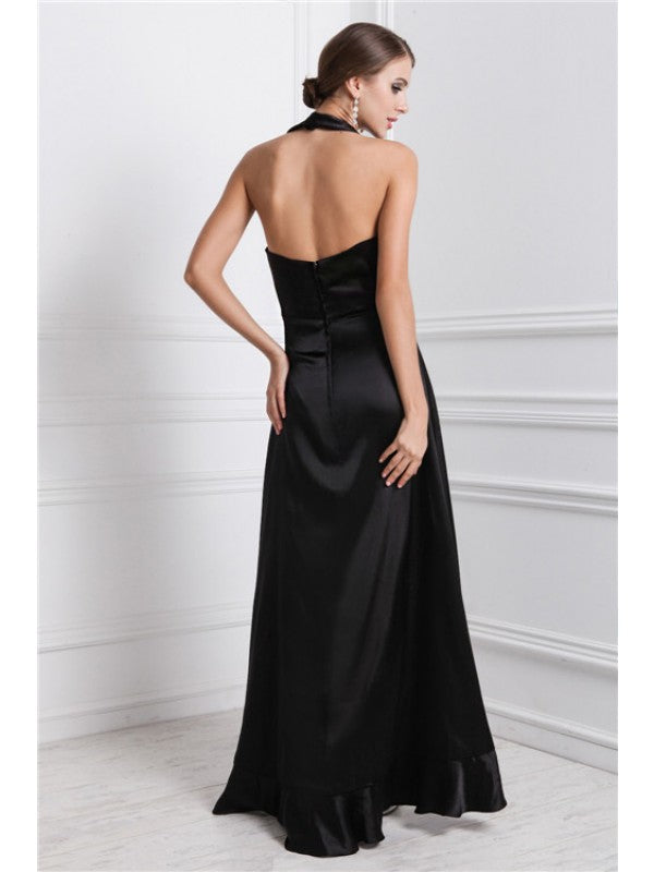 A-Line/Princess Bateau Ruffles Sleeveless High Low Silk like Satin Dresses