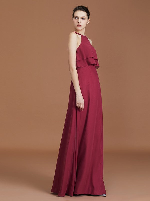 A-Line/Princess Scoop Sleeveless Floor-Length Ruffles Chiffon Bridesmaid Dress Ruffles