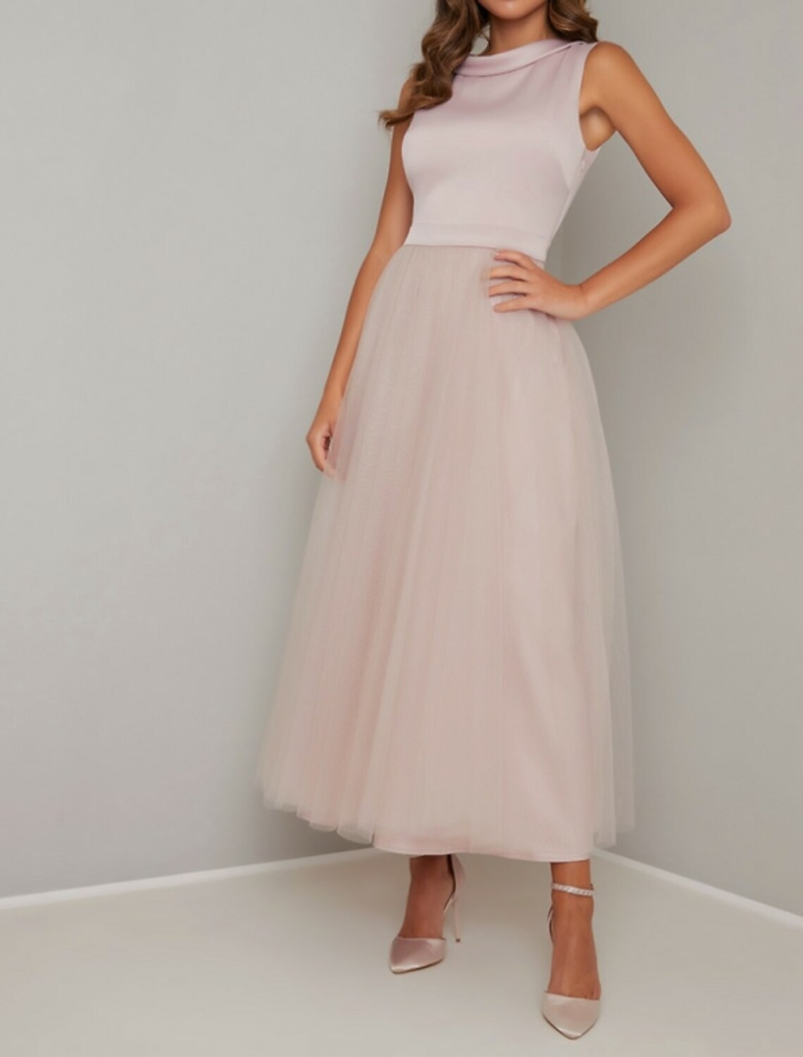 A-Line Mother of the Bride Dress Plus Size Jewel Neck Ankle Length Satin Tulle Sleeveless with Lace