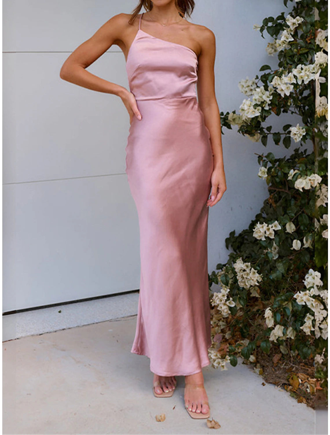 Women's Prom Dress Party Dress Wedding Guest Dress Long Dress Maxi Dress Black Pink Blue Sleeveless Plain Backless Summer Spring Fall One Shoulder Red Valentines Dress Wedding Guest
