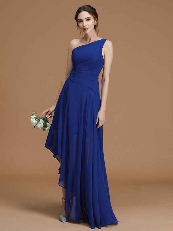 A-Line/Princess One-Shoulder Sleeveless Asymmetrical Ruffles Chiffon Bridesmaid Dresses