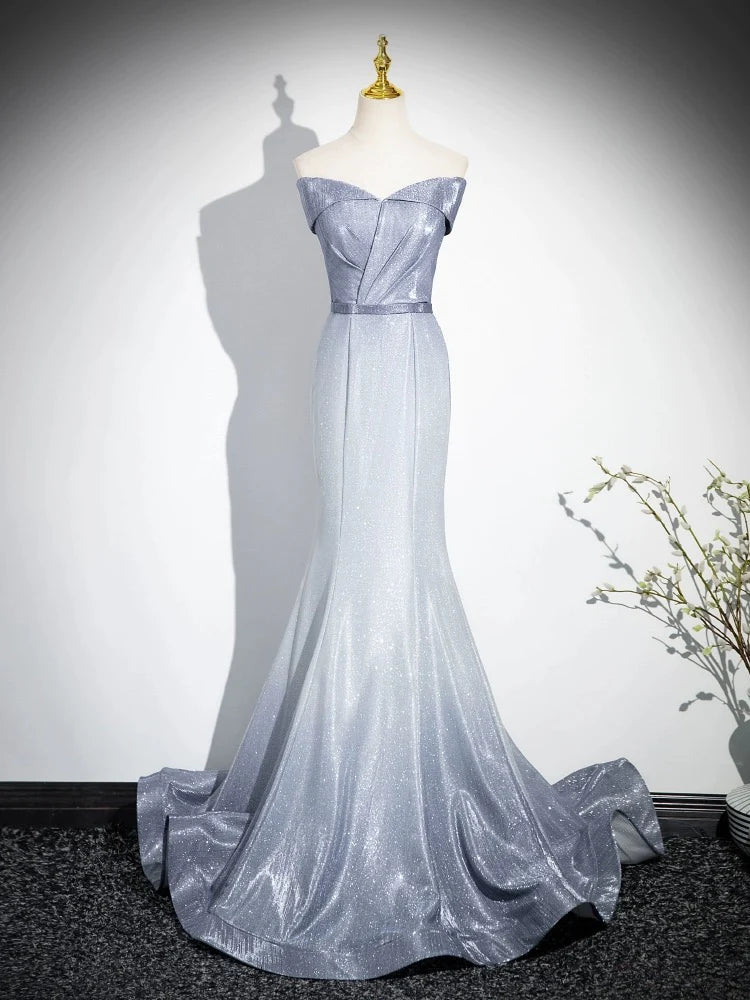 Buyishang Elegant Mermaid Gray Long Prom Dress Gray Party Dress
