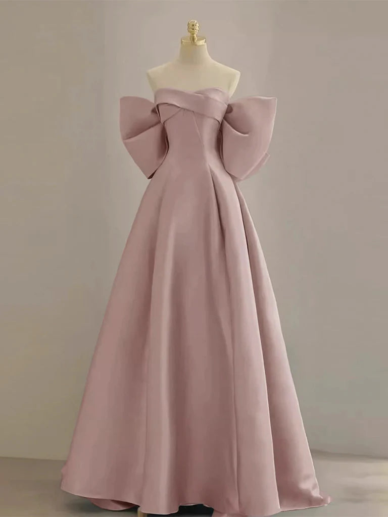 Buyishang Pink A-Line Satin Long Prom Dresses Pink Satin Evening Dresses