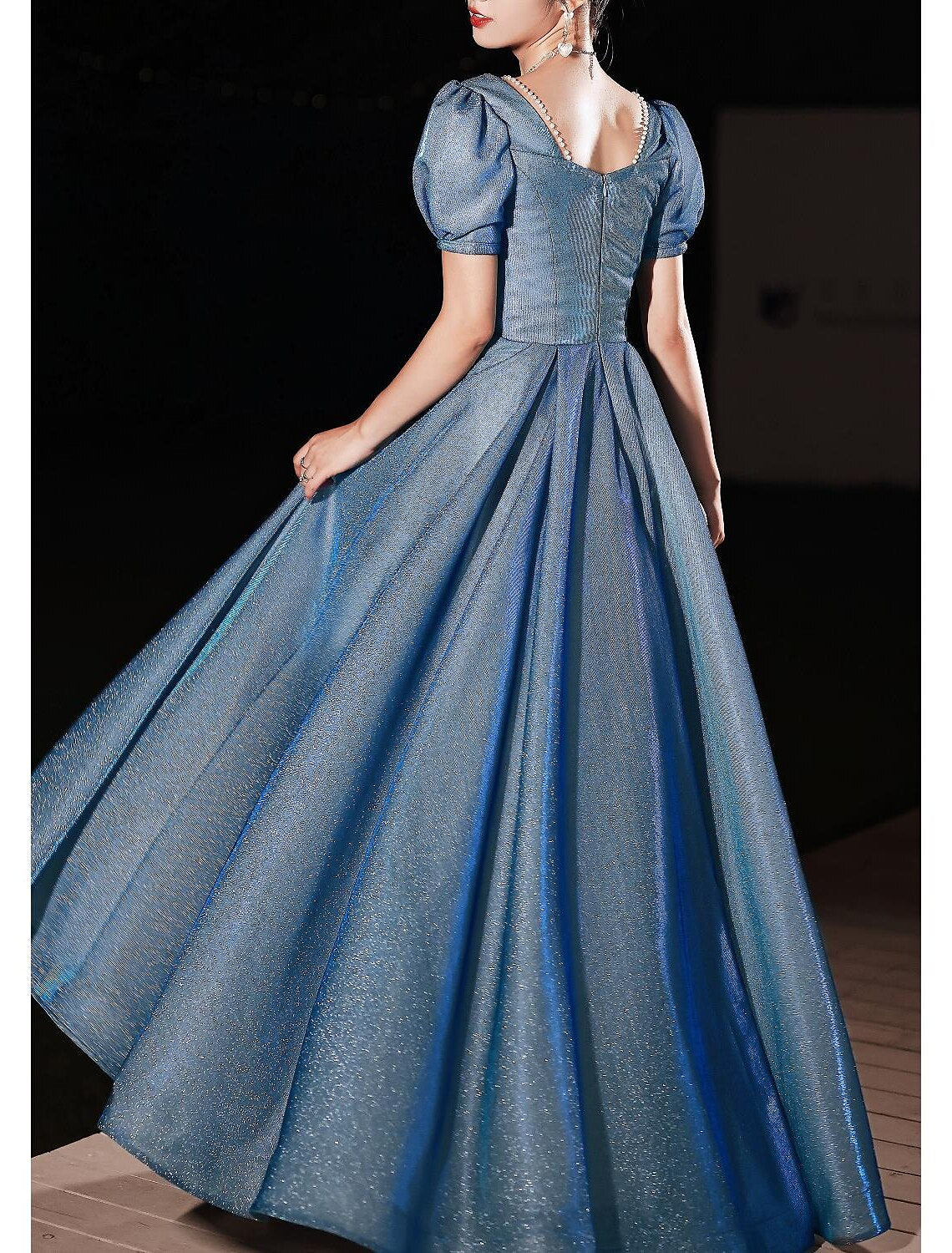 A-Line Beautiful Back Elegant Prom Formal Evening Dress Sweetheart Neckline Short Sleeve Floor Length Satin with Pleats Beading