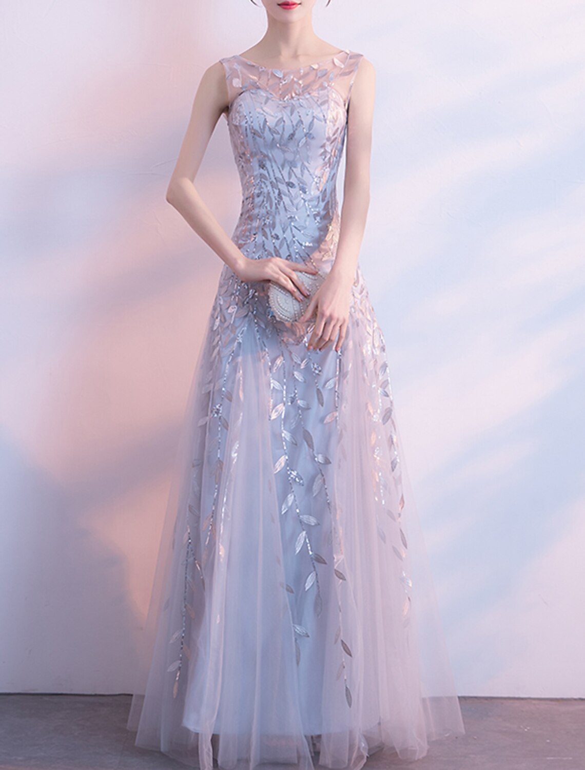A-Line Prom Dresses Floral Dress Prom Formal Evening Floor Length Sleeveless Jewel Neck Tulle with Embroidery Pattern / Print