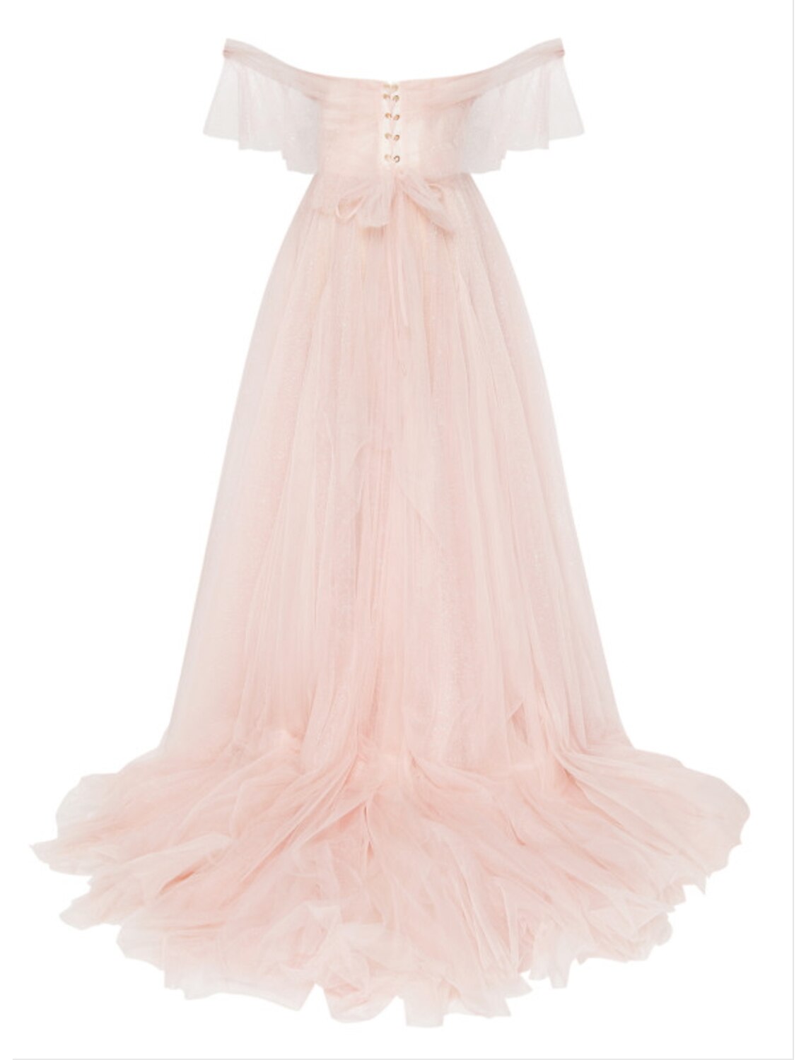 A-Line Elegant Engagement Formal Evening Dress Sweetheart Neckline Sleeveless Court Train Tulle with Bow(s) Pleats