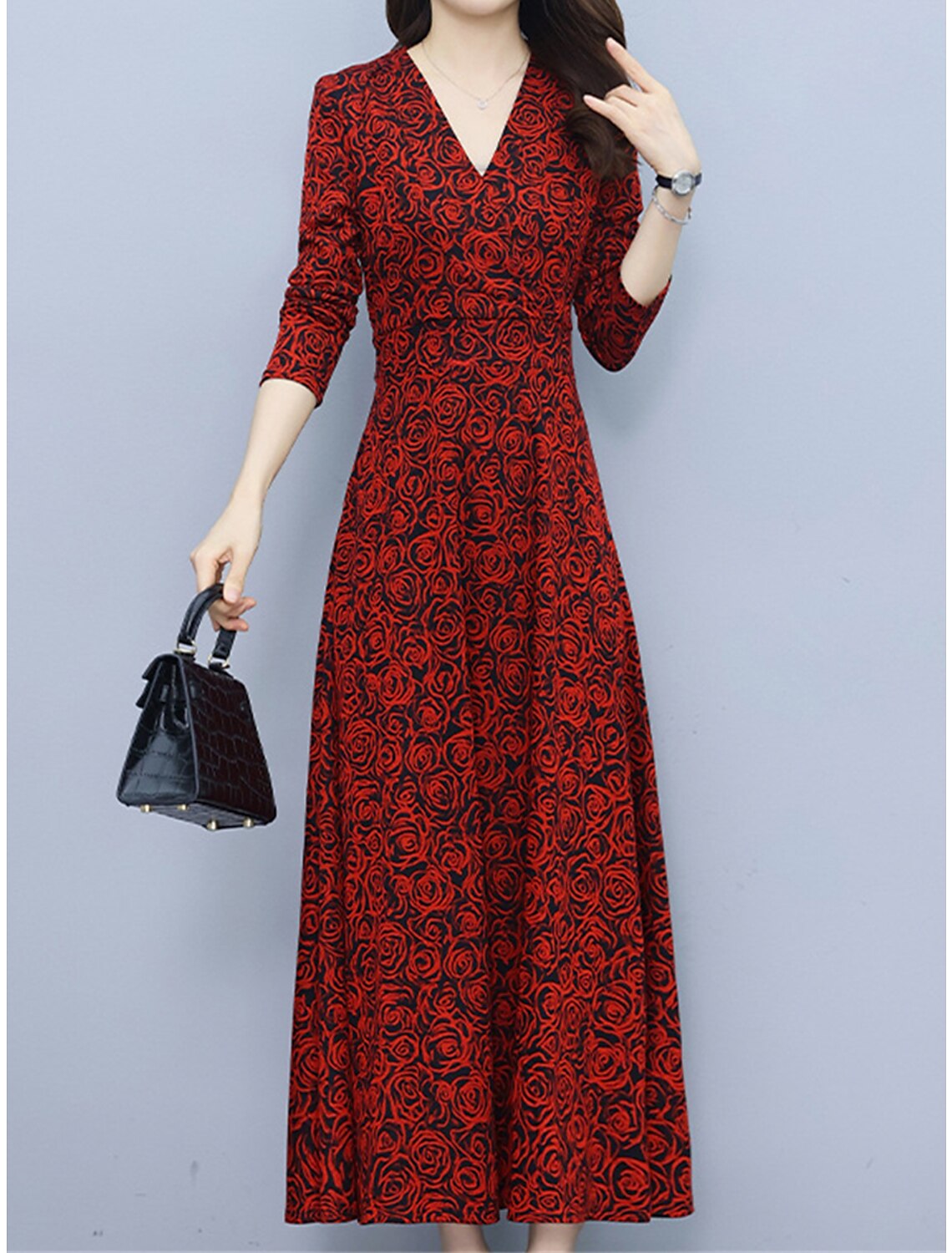 Women's Prom Dress Party Dress Wedding Guest Dress Long Dress Maxi Dress White Red Long Sleeve Floral Print Summer Spring Fall V Neck Elegant Wedding Guest Evening Party Vacation