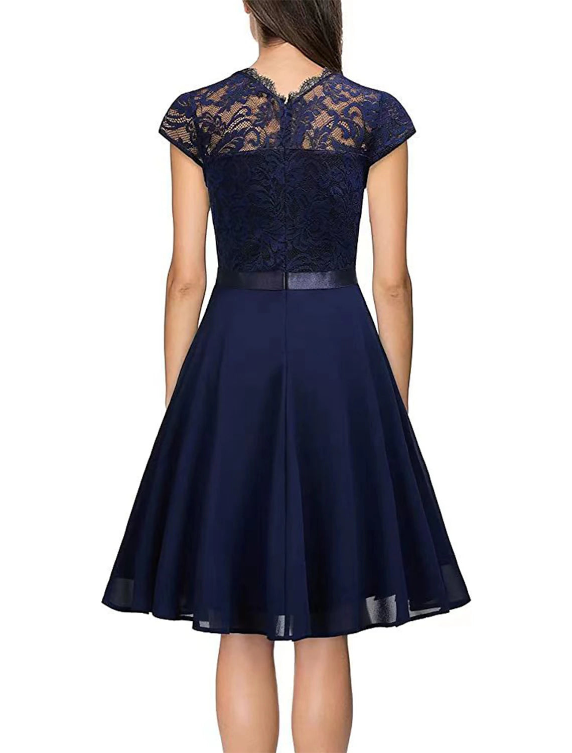 Women's Party Dress Black Dress Lace Dress Wedding Guest Dress Midi Dress Pink Wine Short Sleeve Pure Color Lace Spring Fall Winter Crew Neck Fashion Winter Dress