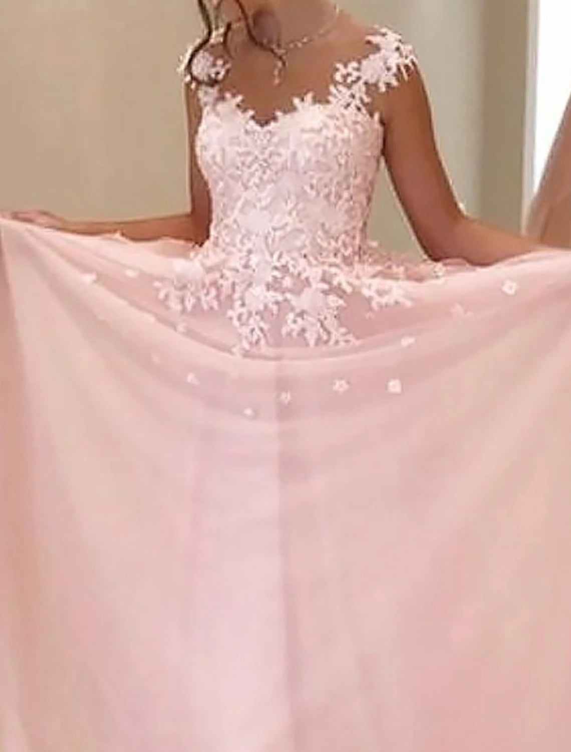 A-Line Prom Dresses Luxurious Dress Wedding Guest Wedding Party Floor Length Sleeveless V Neck Chiffon with Appliques