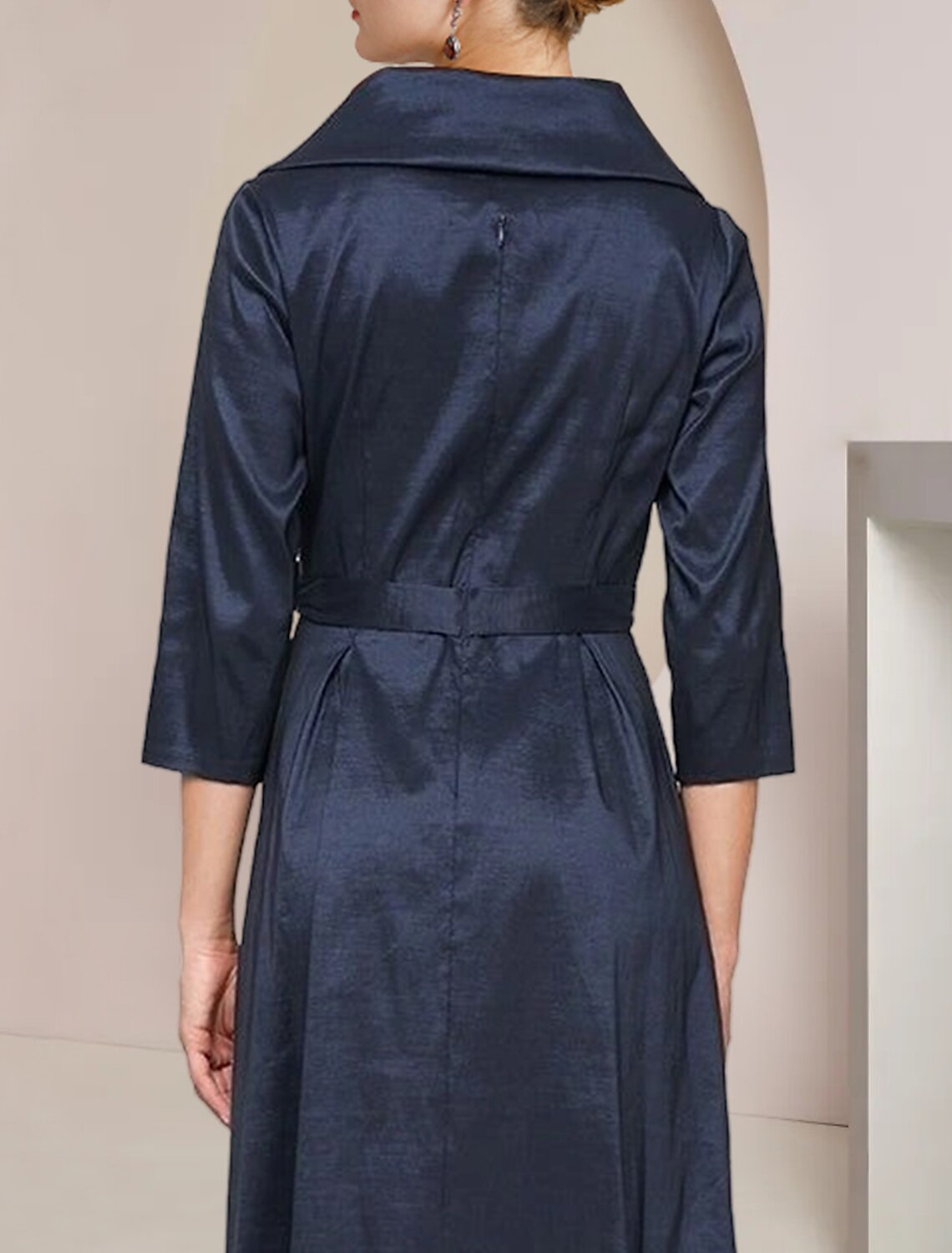 A-Line Mother of the Bride Dress Formal Wedding Guest Party Elegant Shirt Collar Asymmetrical Ankle Length Taffeta Short Sleeve with Bow(s)