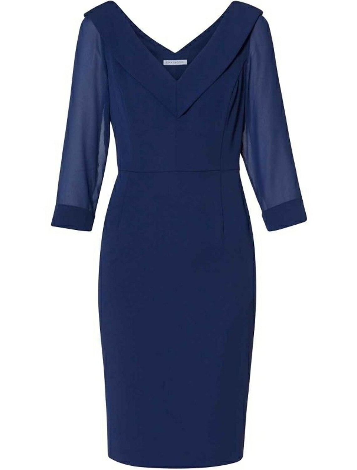 Sheath / Column Mother of the Bride Dress Wedding Guest Plus Size V Neck Knee Length Chiffon 3/4 Length Sleeve with Split Front Fall