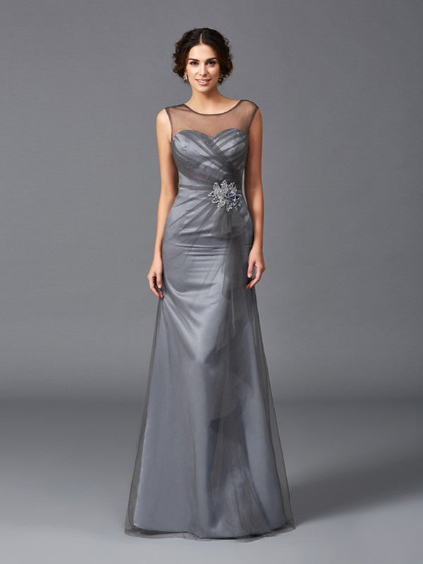 Sheath/Column Scoop Beading Sleeveless Long Net Mother of the Bride Dresses