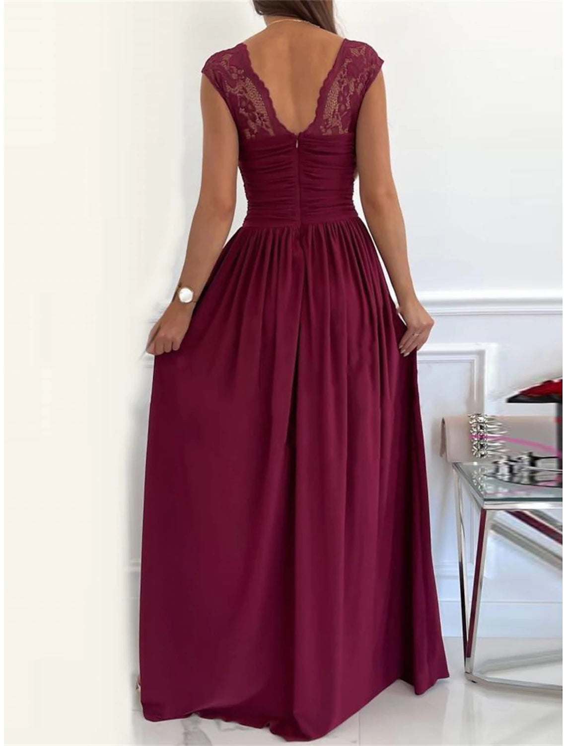 Women‘s Black Dress Prom Dress Lace Dress Maxi Dress Black Pink Wine Sleeveless Lace Spring Fall Winter V Neck Fashion Black Cocktail Dress