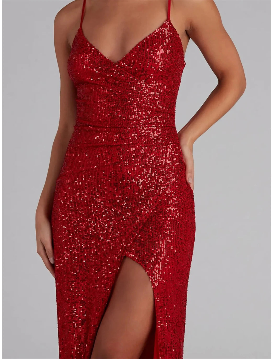 Women's Sequin Dress Prom Dress Party Dress New Year's Eve Dress Sparkly Dress Long Dress Maxi Dress Red Khaki Dark Blue Sleeveless Fall Spaghetti Strap Evening