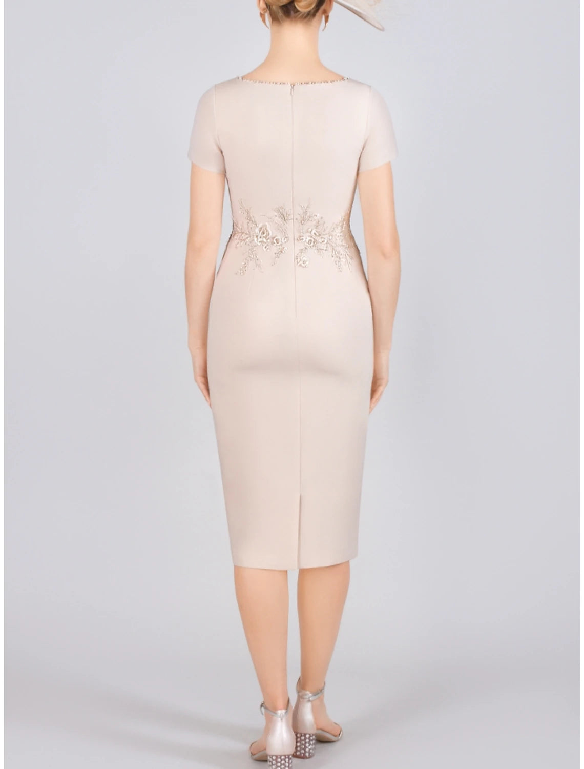 Two Piece Mother of the Bride Dress Wedding Guest Elegant Petite V Neck Knee Length Chiffon 3/4 Length Sleeve with Beading Appliques Ruching