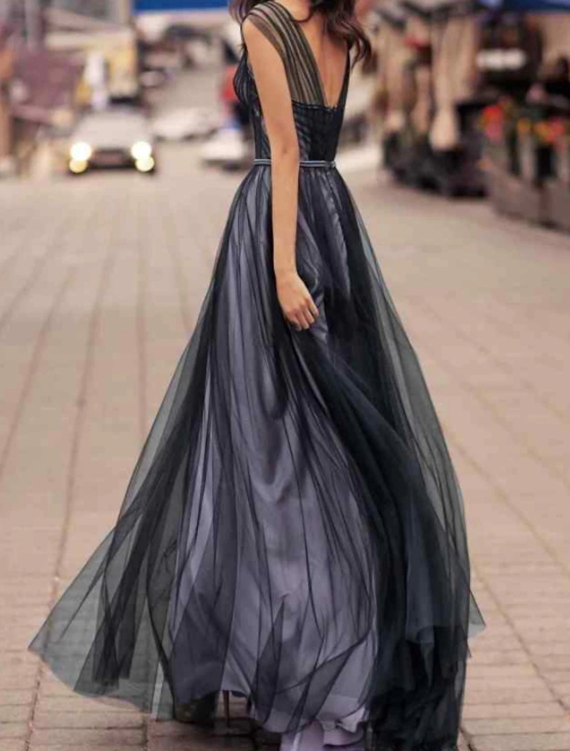 A-Line Prom Dresses Elegant Dress Engagement Prom Floor Length Sleeveless Sweetheart Wednesday Addams Family Tulle with Pleats