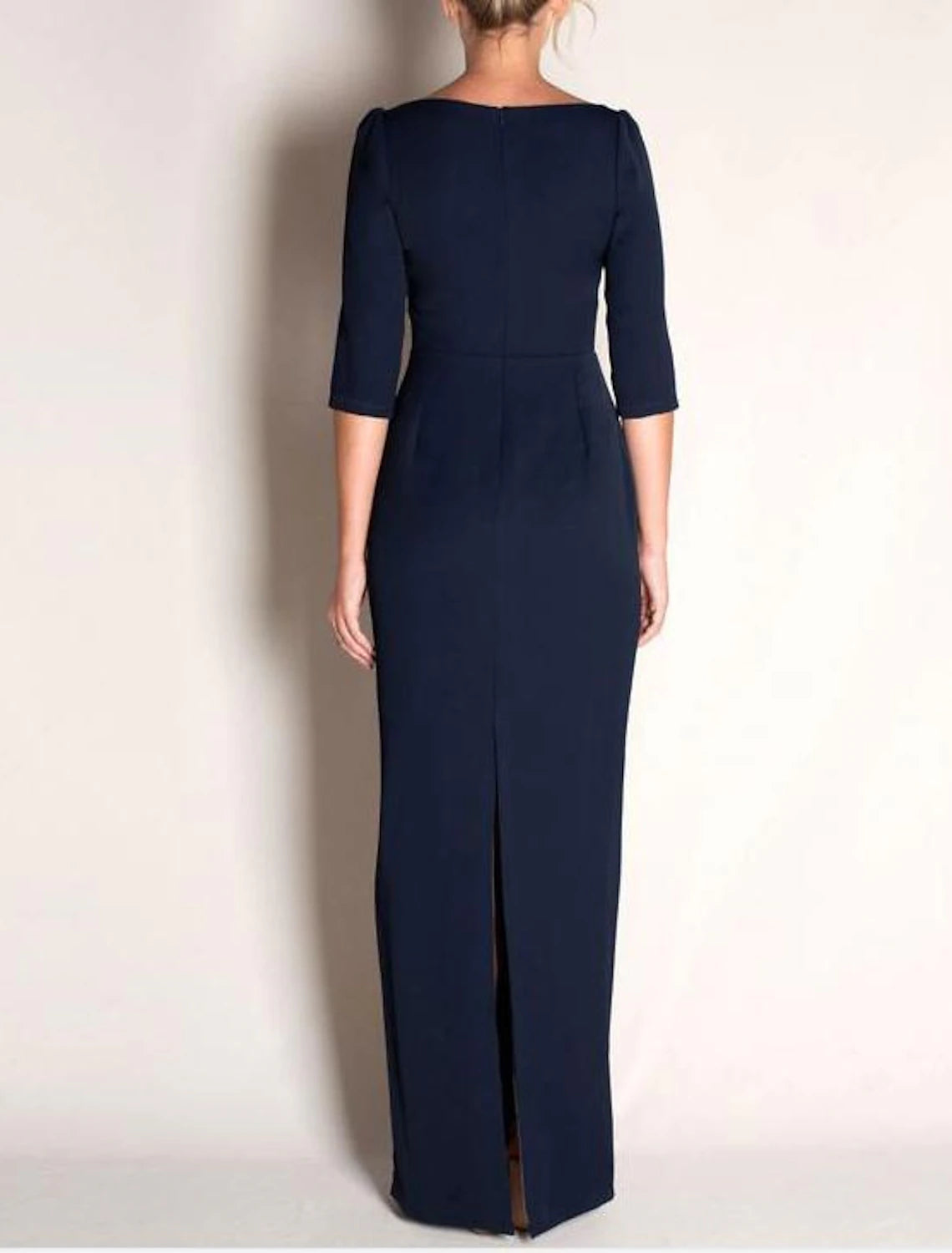 Sheath / Column Mother of the Bride Dress Vintage Sweet Jewel Neck Floor Length Polyester Stretch Chiffon 3/4 Length Sleeve with Ruching