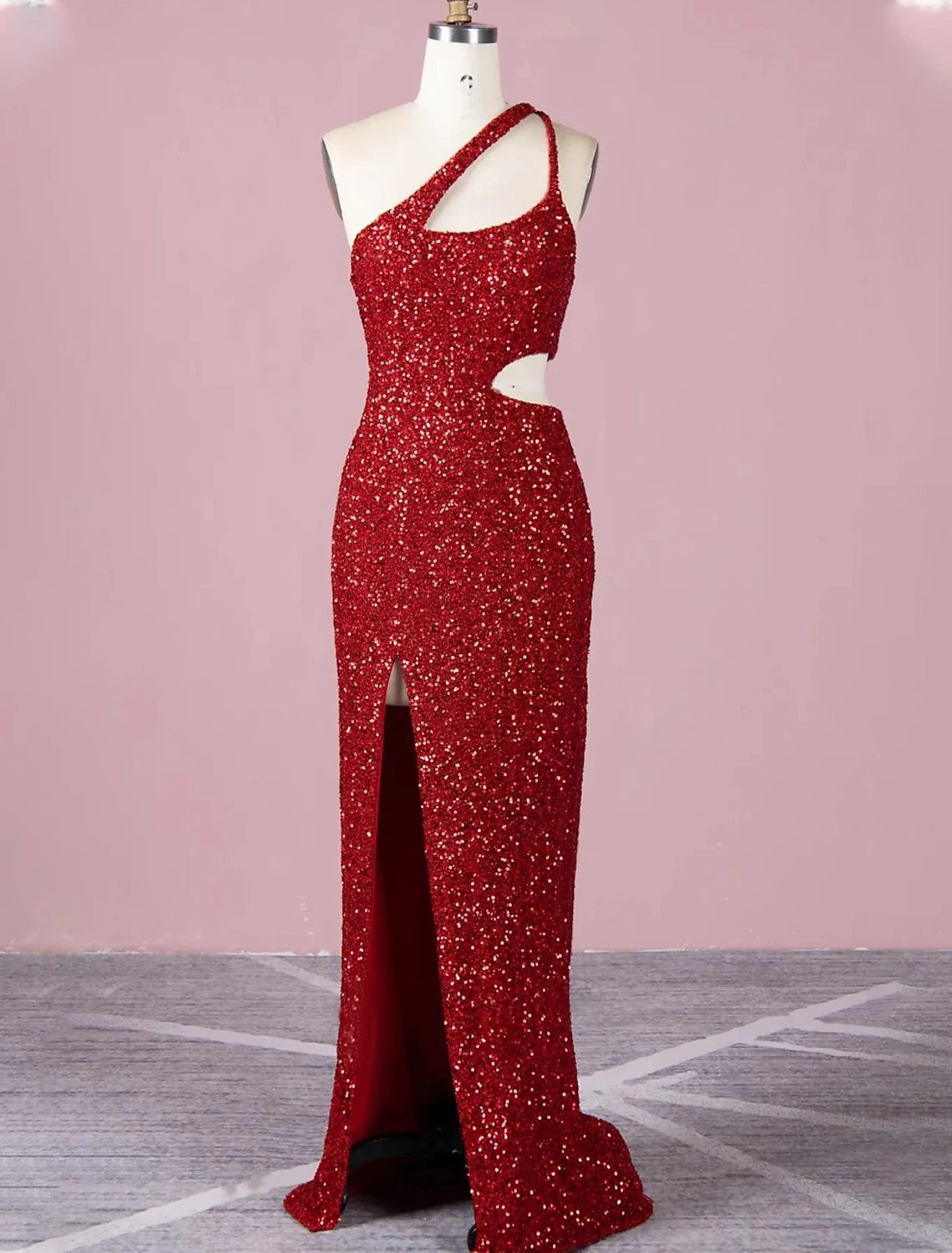 A-Line Evening Gown Elegant Dress Formal Prom Floor Length Sleeveless One Shoulder Sequined with Glitter Sequin